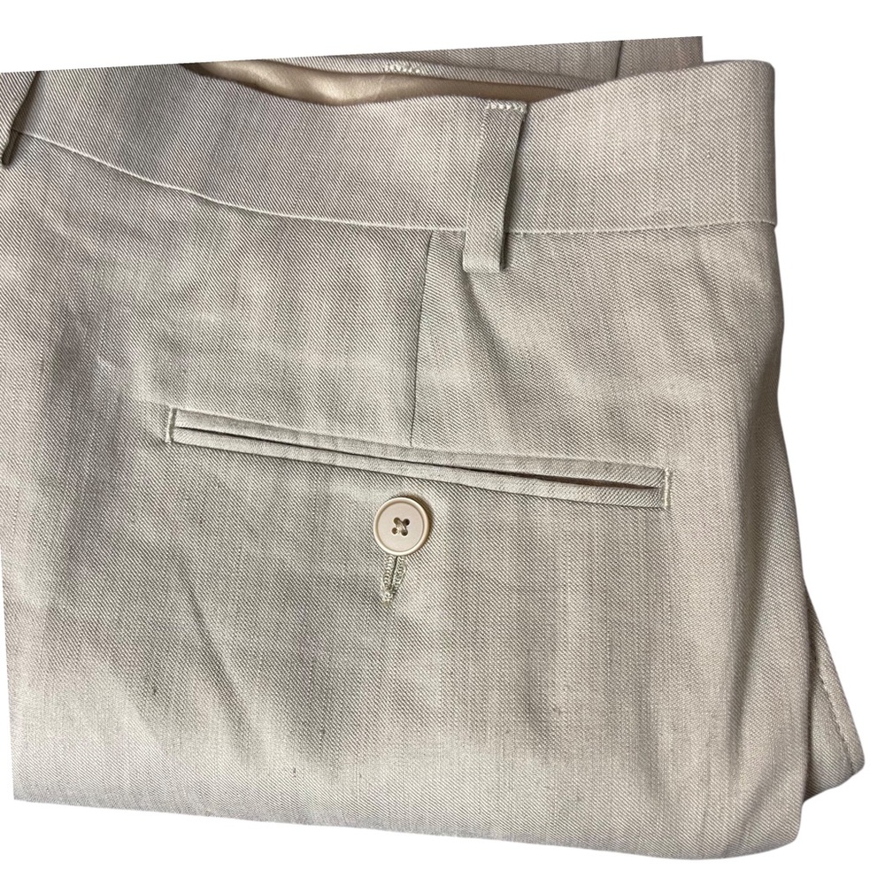 Calvin Klein Dress Pants Men 42x30 Beige Flat Front Linen Blend Summer Beach - Picture 3 of 8
